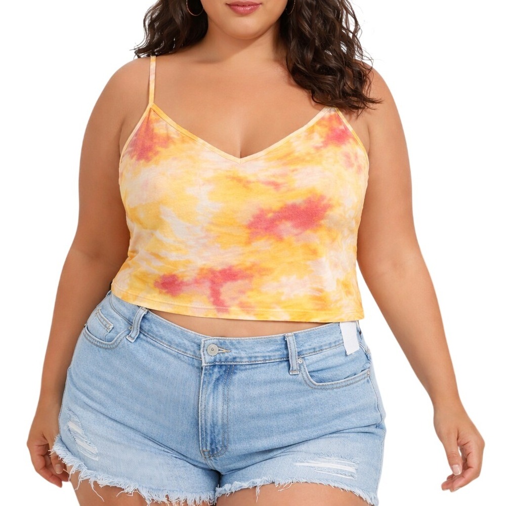 Old Navy Womens 2X Plus NWT Tie Dye Cropped Camisole Tank Yellow Pink Strap